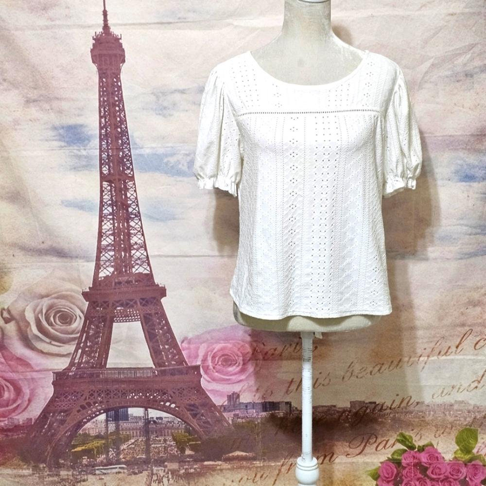 Elegant White Eyelet Women's Top